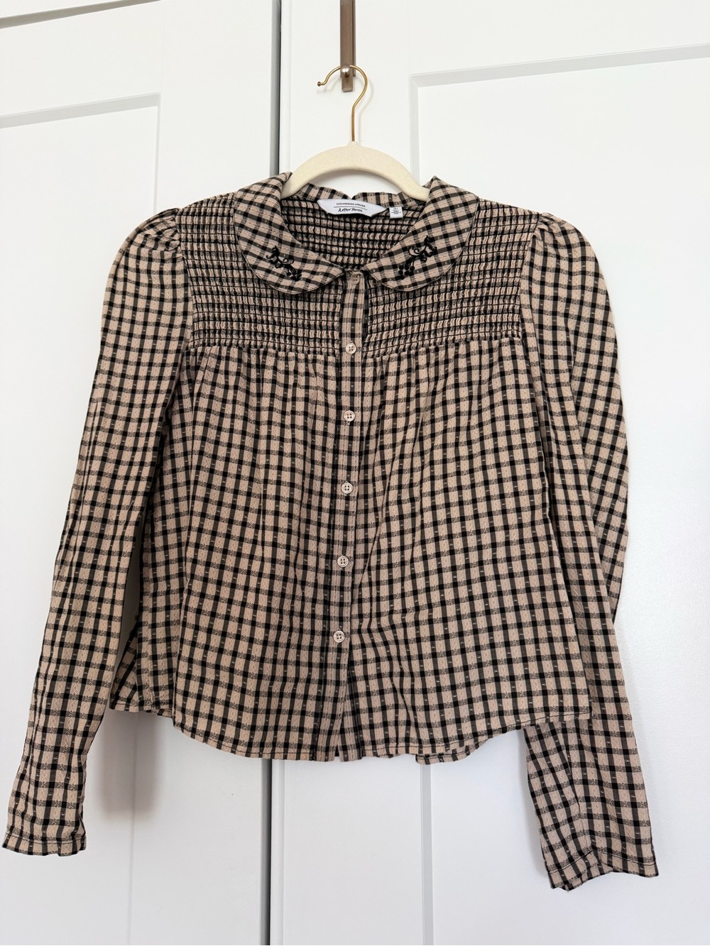& Other Stories Women’s Checked Button-Front Cropped Blouse - Beige/Black